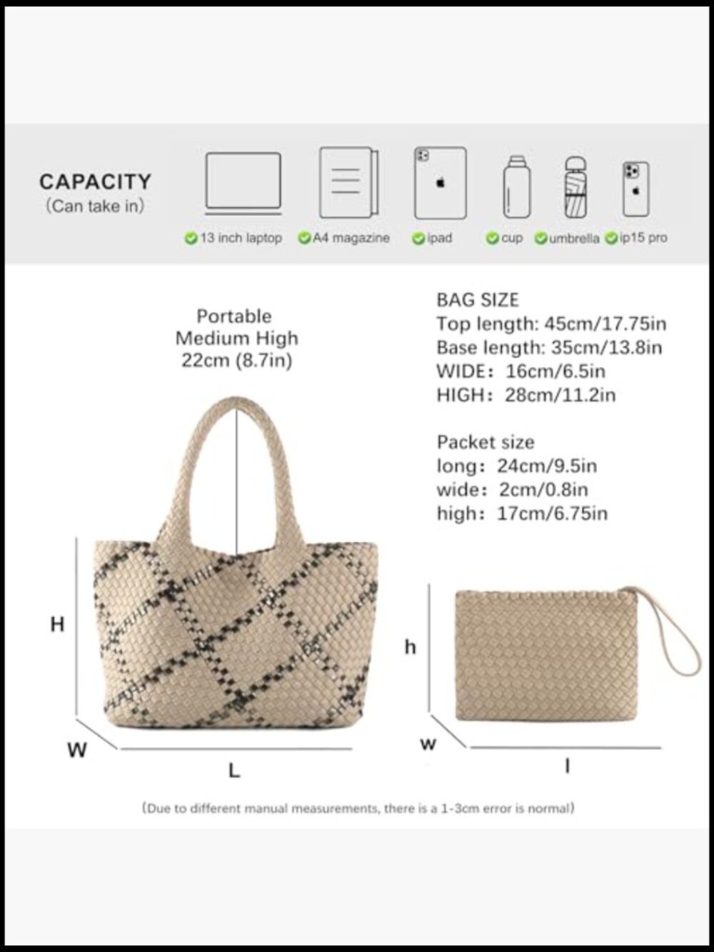 Large Neoprene Woven Tote Bag Handmade Hobo Shoulder Retro Vintage Summer Beach - Picture 4 of 6